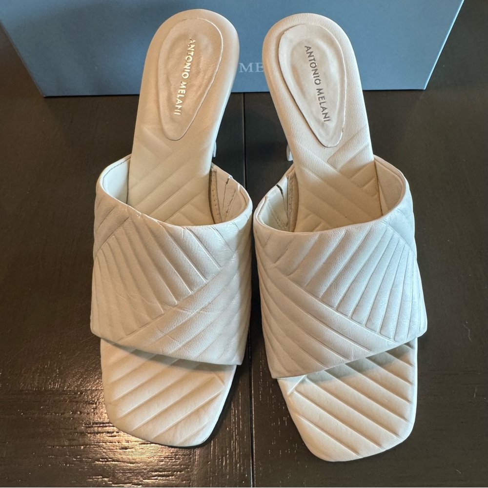 ANTONIO MELANI Quilted Slide Mules in Cream